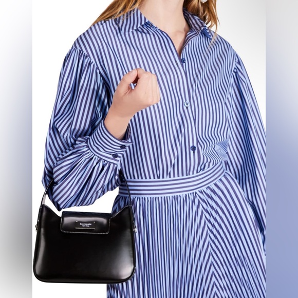 Kate Spade NY Sam Icon Spazzolato Leather Mini Hobo. Black/Silver. - Picture 3 of 15